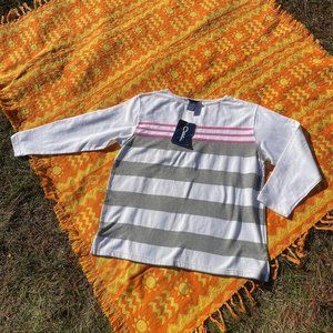 Vintage White and Gray Striped Sweatshirt with Pink Accents